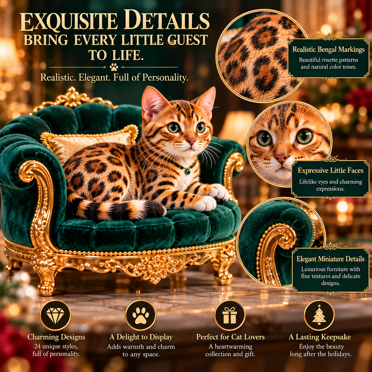 ✨ 24 Little Royals Await! 🐱 Luxury Bengal Cat Advent Calendar – 24 Collectibles