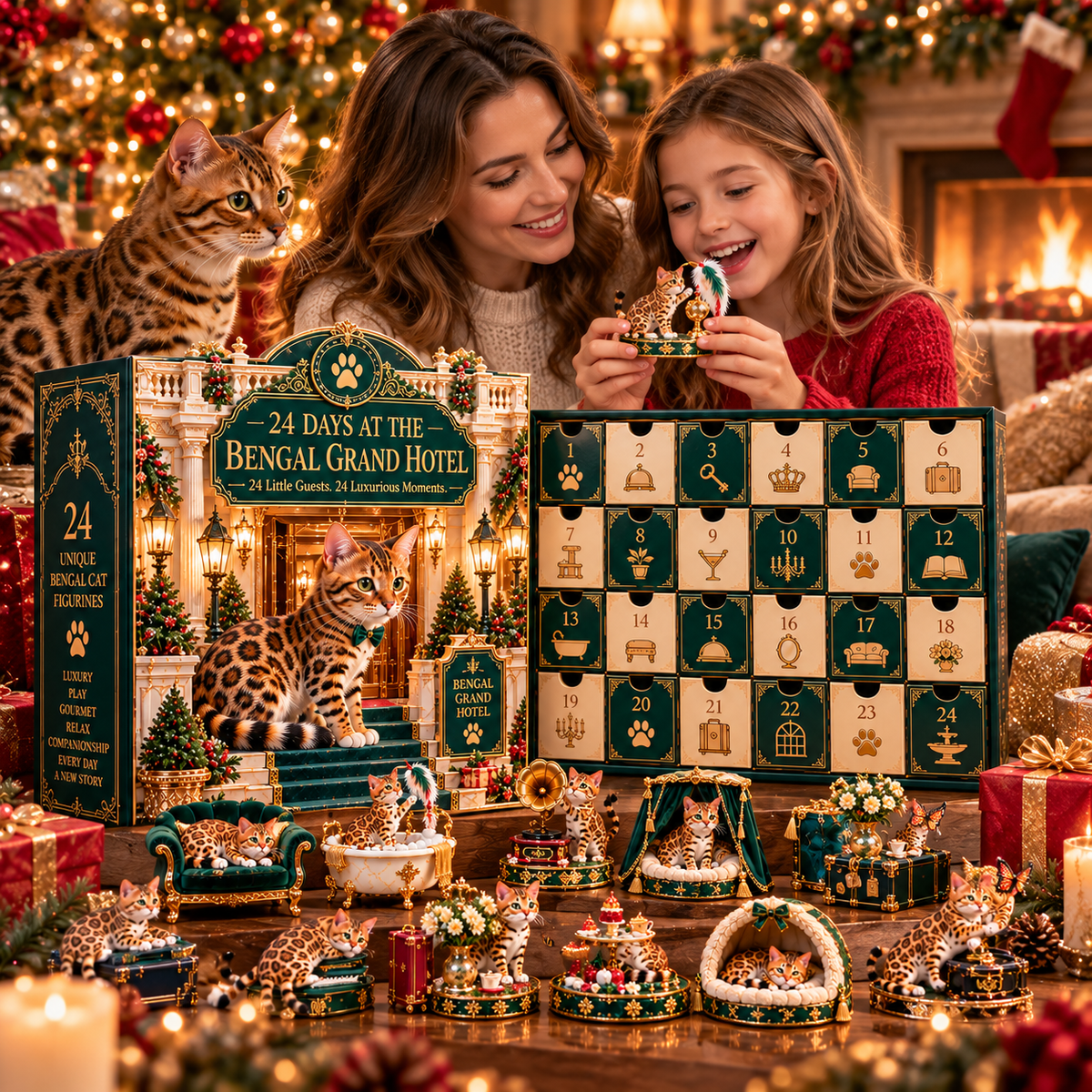✨ 24 Little Royals Await! 🐱 Luxury Bengal Cat Advent Calendar – 24 Collectibles