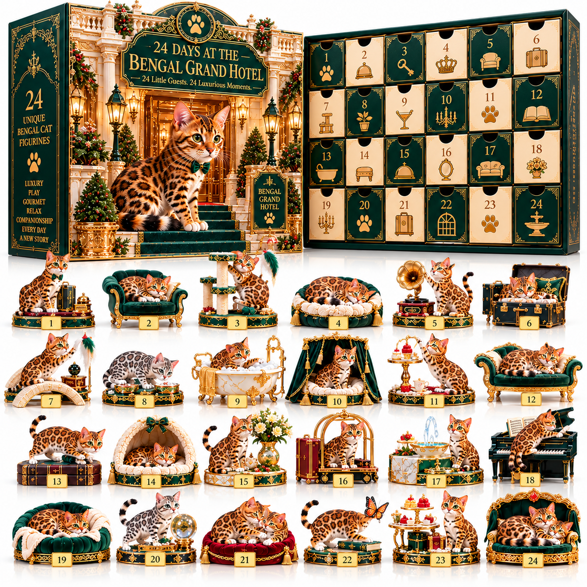 ✨ 24 Little Royals Await! 🐱 Luxury Bengal Cat Advent Calendar – 24 Collectibles
