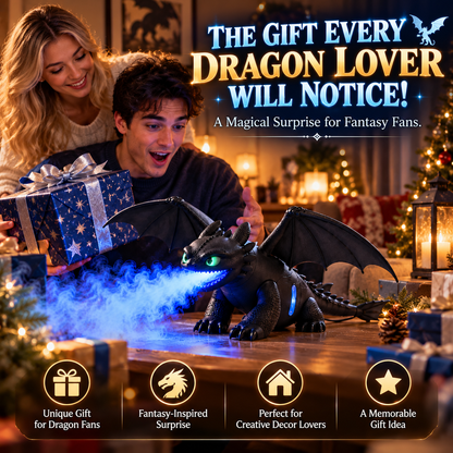 🐉 Black Dragon Mist Humidifier – Magical Blue Dragon Breath, Glowing Green Eyes & Fantasy Desk Decor ✨