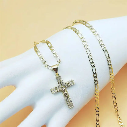 14K Gold Plated Jesus Crucifix Pendant Necklace