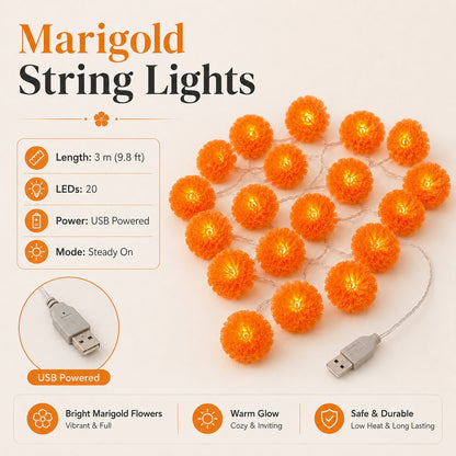 🎃🌼 Halloween Marigold LED Fairy String Lights