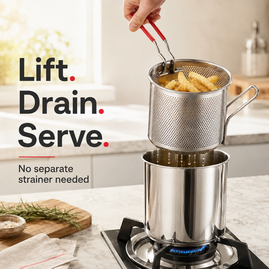 🔥Last Day 50% OFF-2026🔥🍟 Personal Mini Deep Fryer Set – Stainless Steel Pot with Lift-Out Draining Basket & Food Tongs
