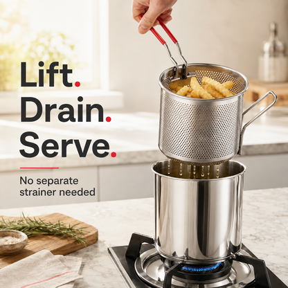 🔥Last Day 50% OFF - 🍟 Personal Mini Deep Fryer Set – Stainless Steel Pot with Lift-Out Draining Basket & Food Tongs