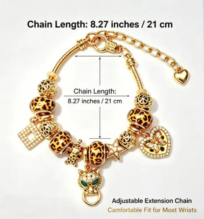 Leopard Print Gold Charm Bracelet
