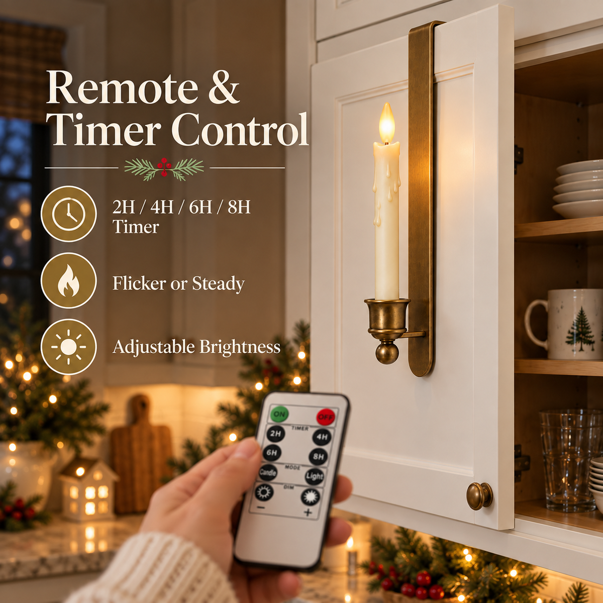 3-Pack Vintage Brass Cabinet Candles with Remote - Image 5