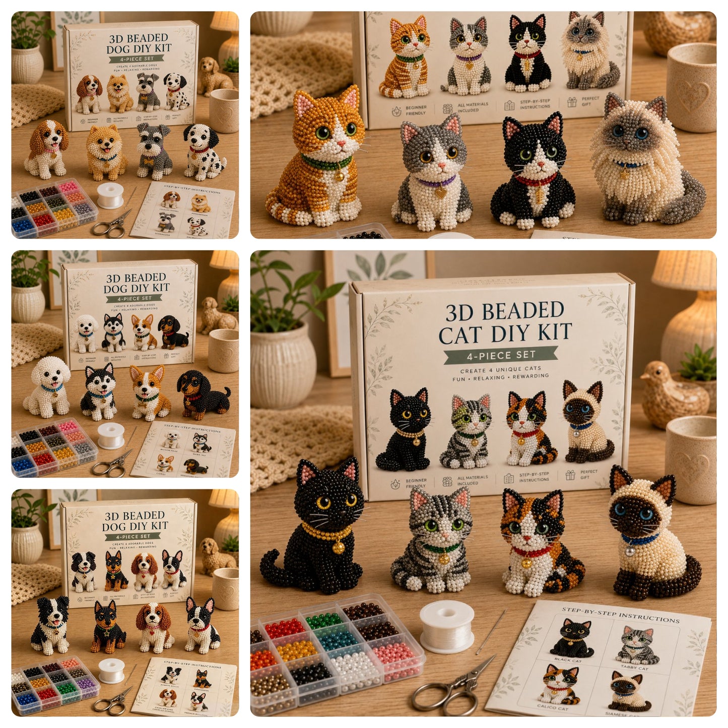 HOT🐾 3D Beaded Pet DIY Kit– Adorable 4-Piece Handmade Pet Craft Set