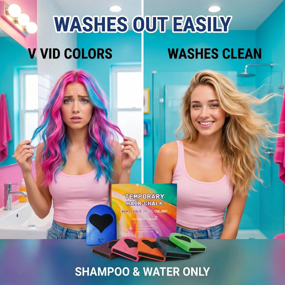 🌈 Washable Hair Chalk Set – Instant Temporary Hair Color for Parties & Festivals