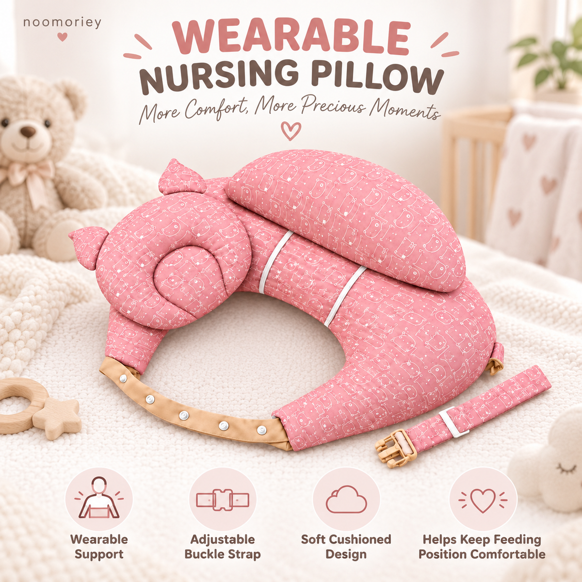 💗 Wearable Nursing Pillow – Wraparound Feeding Cushion with Adjustable Strap