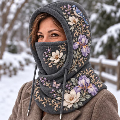🌸 Women’s Floral 3-in-1 Winter Hood – Fleece-Lined Hat, Face Cover & Neck Warmer (📦 Buy 2 Free Shipping)