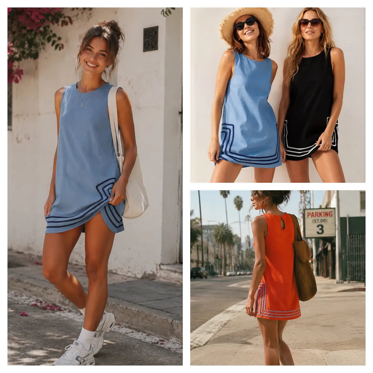 Women's Boho Sleeveless Mini Dress with Pockets