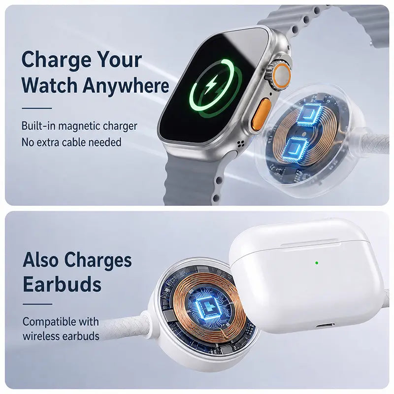 240W 3-in-1 USB-C Travel Charger with Magnetic Watch Charger & 5FT Cable