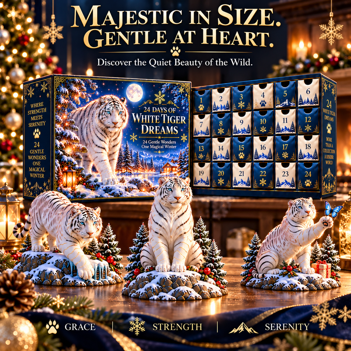 🐅 Majestic Yet Gentle! ❄️ 2026 White Tiger Advent Calendar – 24 Days of Winter Wonder!