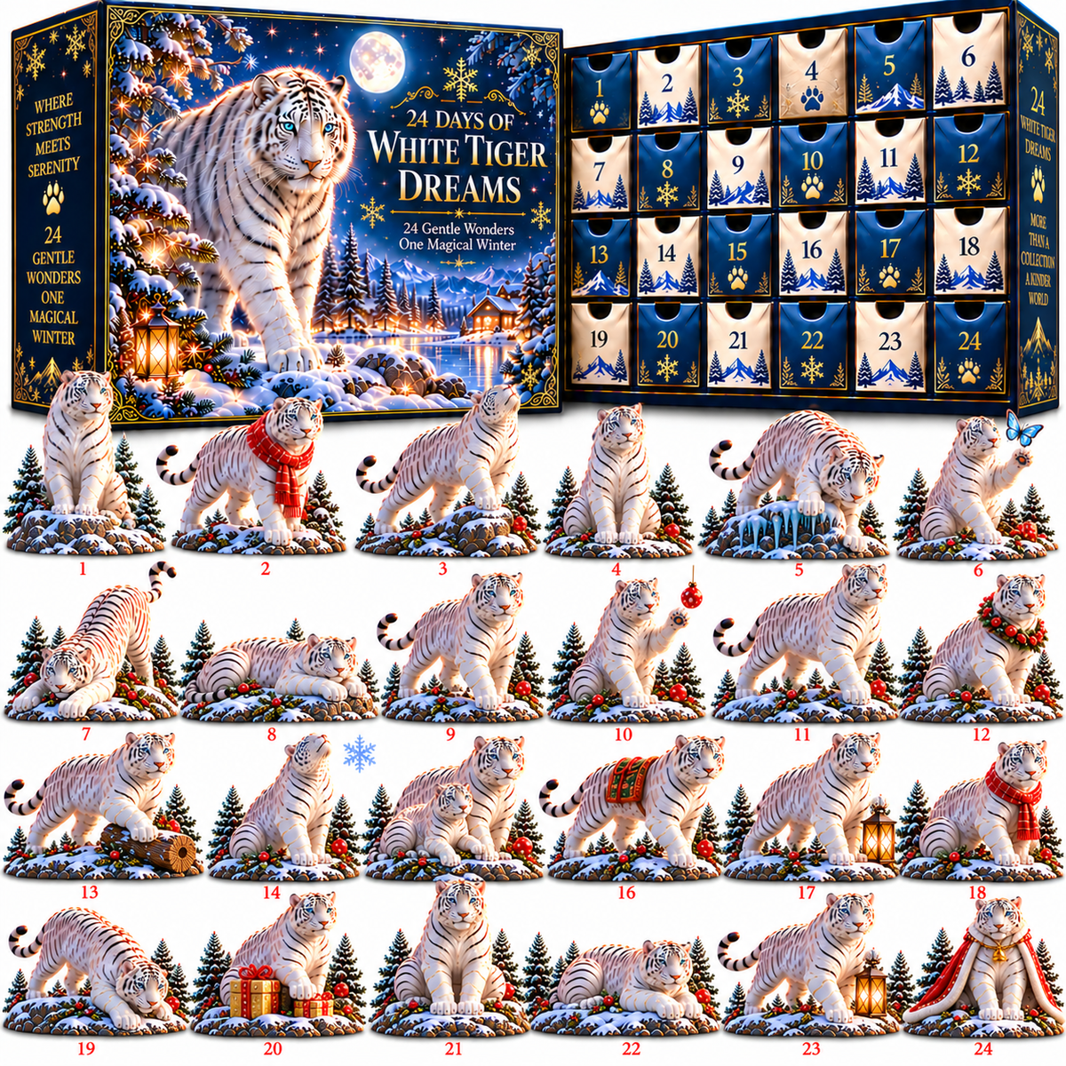 🐅 Majestic Yet Gentle! ❄️ 2026 White Tiger Advent Calendar – 24 Days of Winter Wonder!