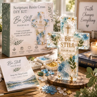 ⏳ Last Day 49% OFF –✝️ Beginner-Friendly Be Still Scripture Resin Cross DIY Kit