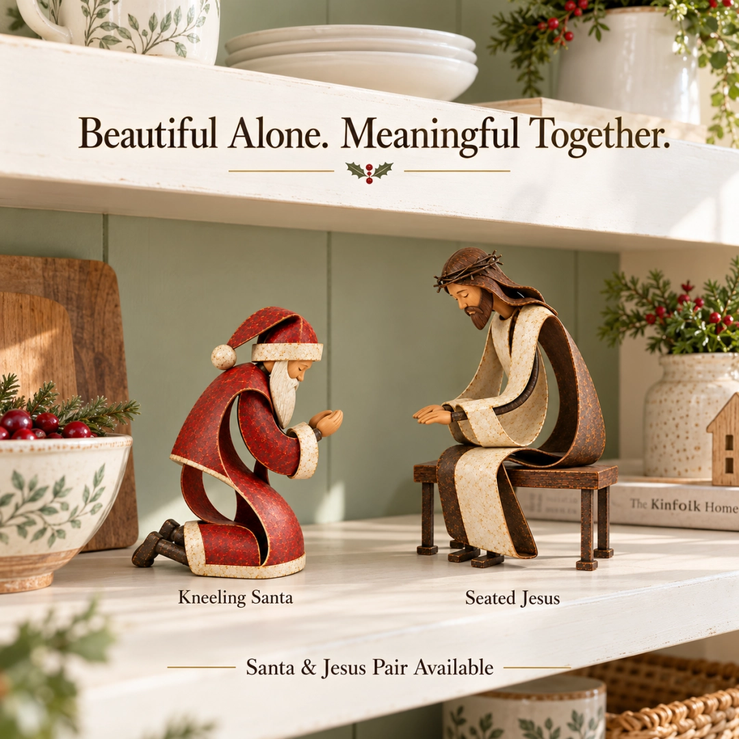 Santa Kneeling Before Jesus Christmas Figurines