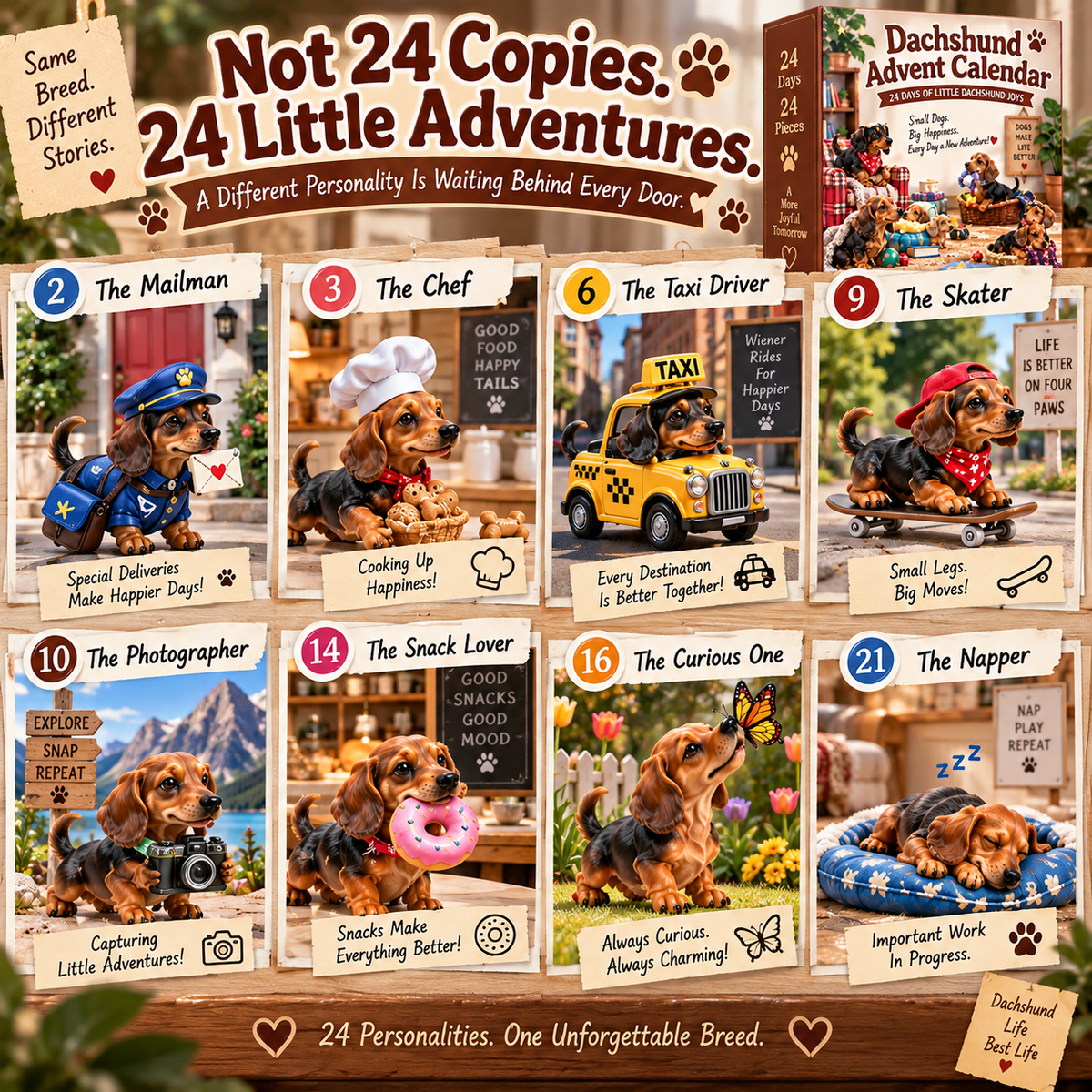 🐶🐾24 Little Dachshunds, 24 Big Personalities — Dachshund Advent Calendar