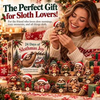 🦥🎄 24 Days of Slothmas Joy – Christmas Advent Calendar with 24 Unique Sloth Figurines 🎁❤️
