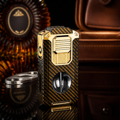 Vintage-Inspired Luxury Refillable Lighter - Golden Carbon Fiber