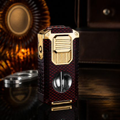 Vintage-Inspired Luxury Refillable Lighter - Burgundy Carbon Fiber