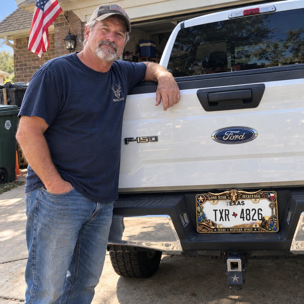 🐂🔥 Texas Longhorn Western Metal License Plate Frame – Vintage Cowboy & Lone Star Ranch Gift 🤠