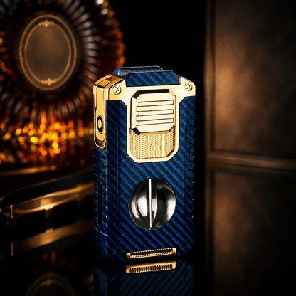 Vintage-Inspired Luxury Refillable Lighter - Ocean Blue Carbon Fiber