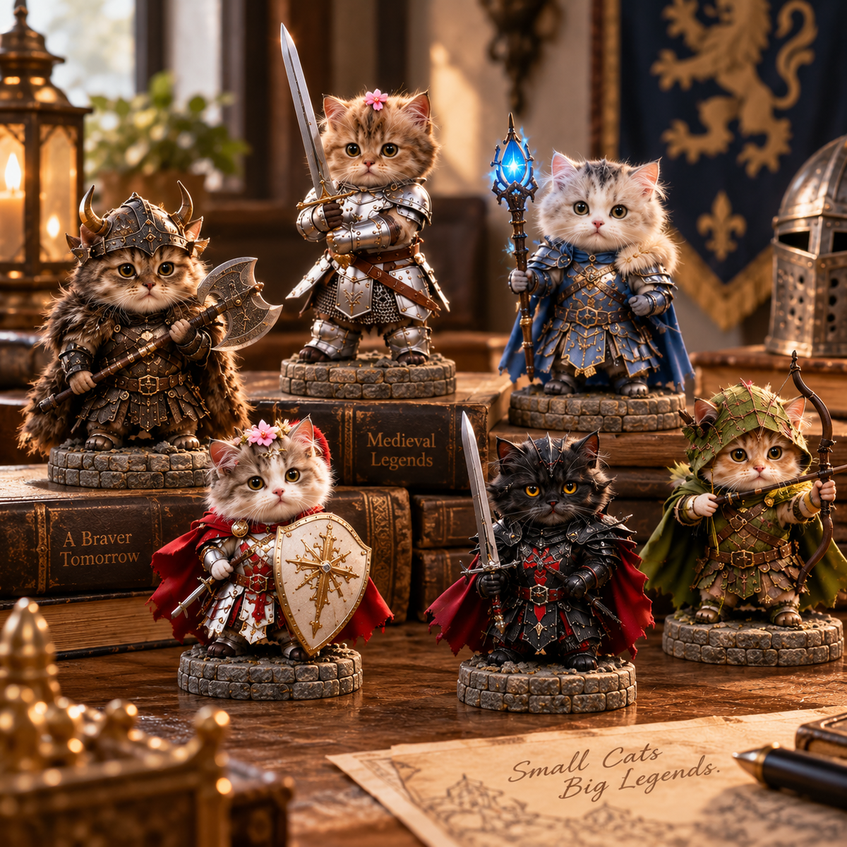 24 Days of Knight Cats – 24 Legendary Fantasy Cat Figurines | Christmas Countdown Collectible Gift Set