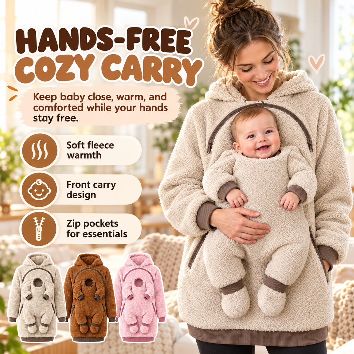 🧸 mom-baby-plush-hoodie-Cozy Baby Carry Hoodie – Soft Sherpa Warmth for Mom & Baby