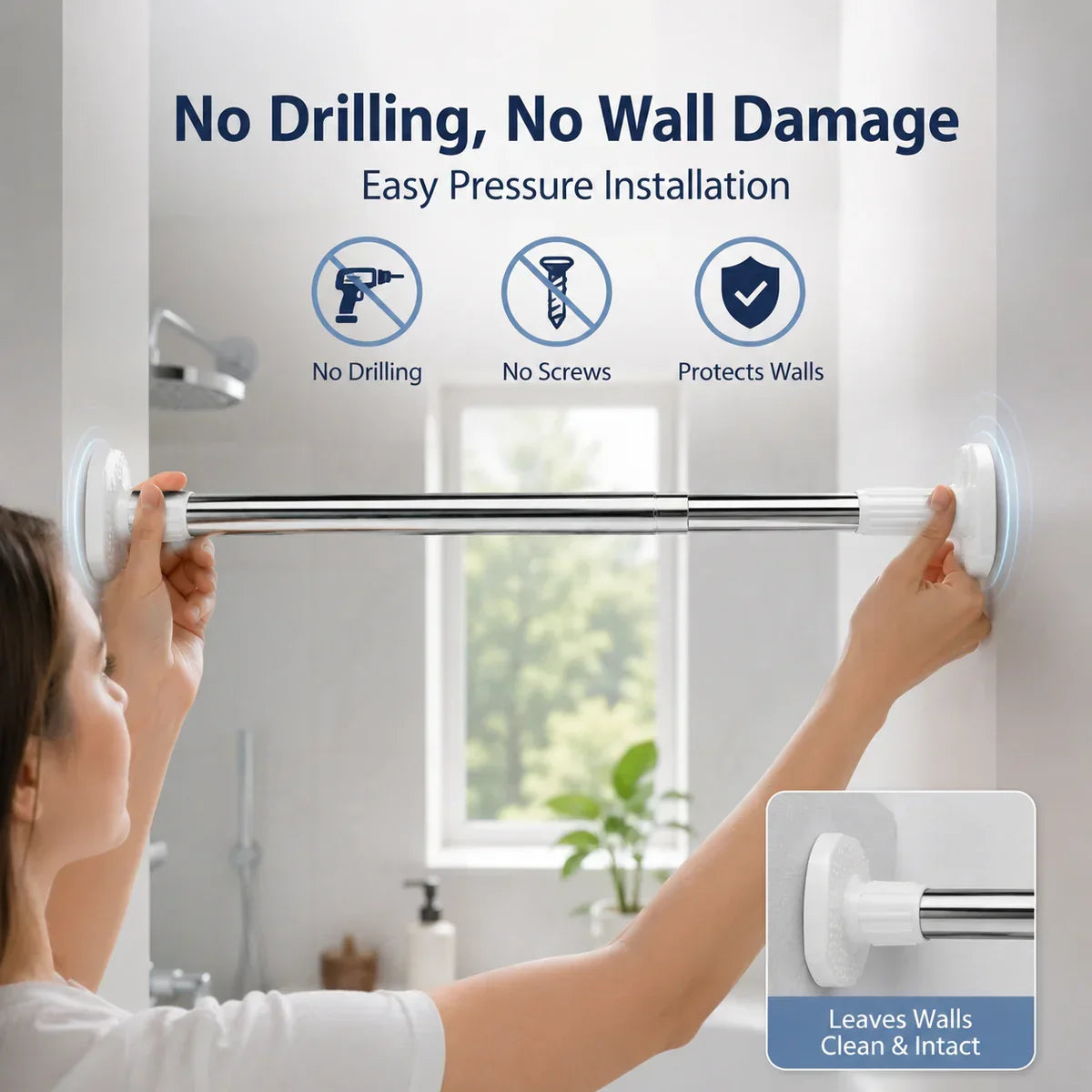 🏠 Drill-Free Adjustable Tension Rod – Instant Storage, Zero Wall Damage