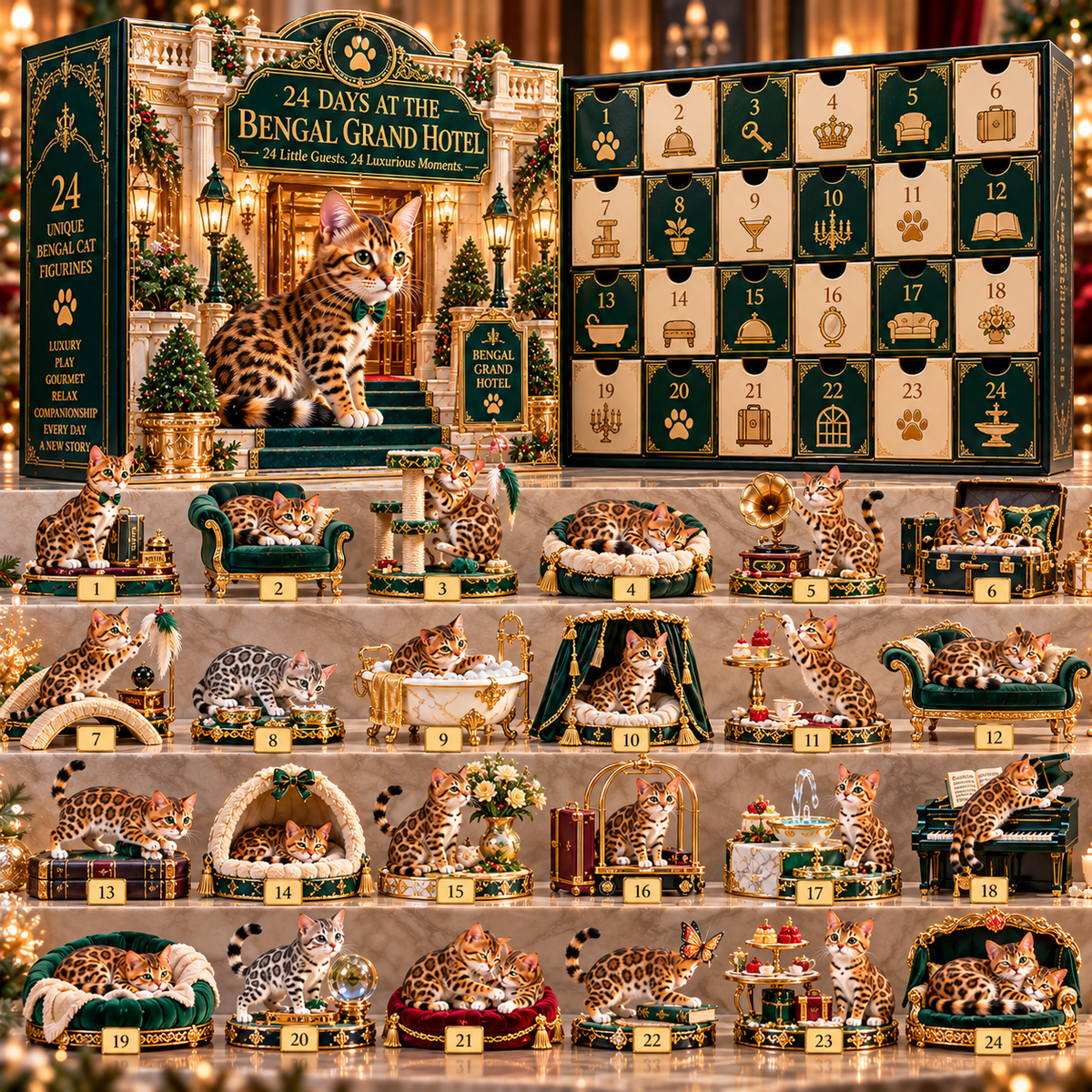 ✨ 24 Little Royals Await! 🐱 Luxury Bengal Cat Advent Calendar – 24 Collectibles