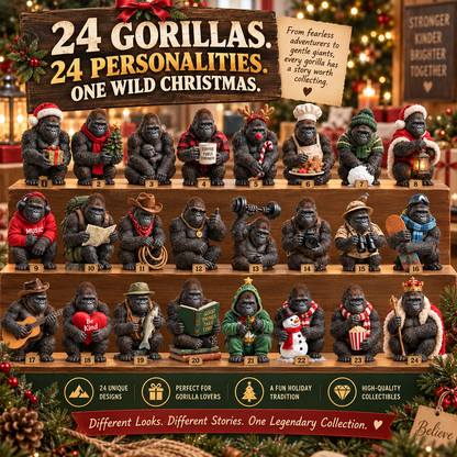 🦍 24 Days of Gorillas Advent Calendar – 24 Unique Realistic Gorilla Figurines, Christmas Countdown Gift for Gorilla Lovers