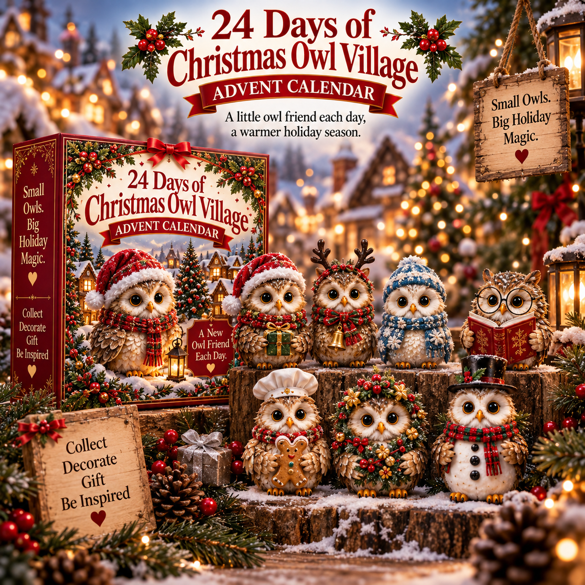 🦉 24 Days of Owl Stories — Bookish Owls & Christmas Owl Village Collection