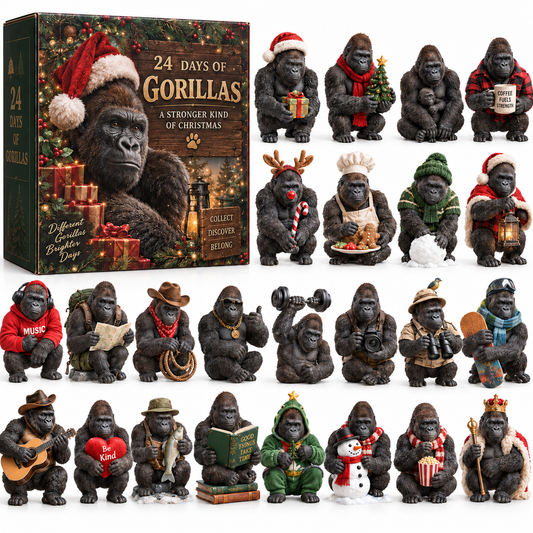 🦍 24 Days of Gorillas Advent Calendar – 24 Unique Realistic Gorilla Figurines, Christmas Countdown Gift for Gorilla Lovers