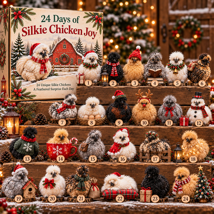 🐔🎄 24 Days of Silkie Chicken Joy – Christmas Advent Calendar with 24 Unique Figurines 🎁❤️
