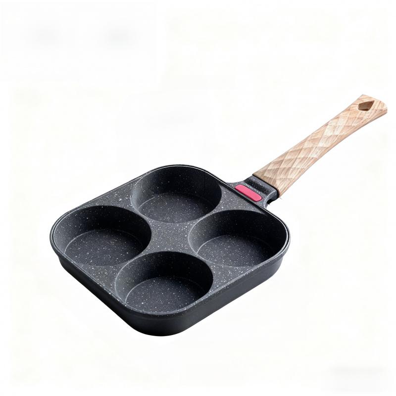 Non-Stick 4-in-1 Breakfast Pan for Frying Eggs, Hamburgers & Scrambled Eggs - Multi-Functional, Fast Heating, Durable, Easy Clean, Space-Saving, Eco-Friendly, with Silicone Strips & Tempered Glass Lid
