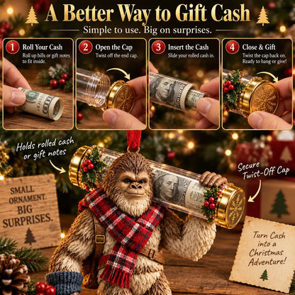 ⏰ LAST DAY SALE 49% OFF! 🎄👣 3D Bigfoot Christmas Cash Gift Ornament – Holiday Money Holder Keepsake ✨