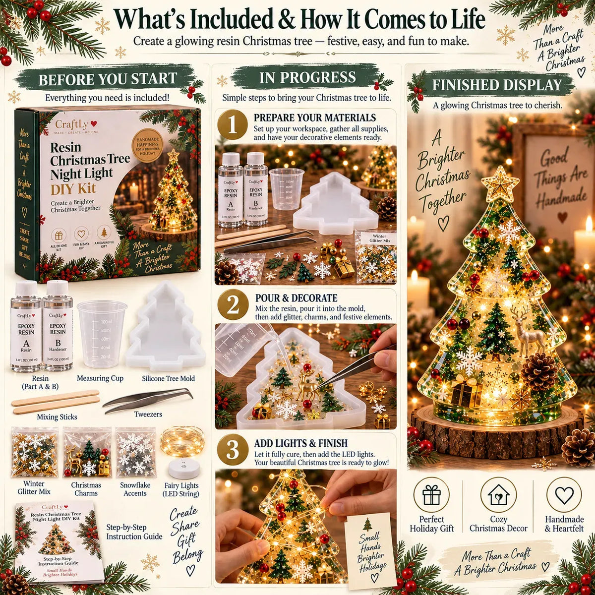 🎄 DIY Christmas Tree Night Light Kit — 💕 Step-by-Step Guide Included