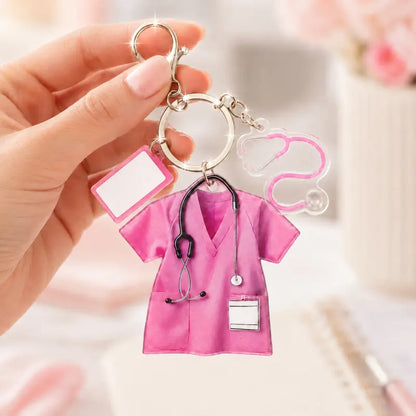 Personalized Nurse Scrub Acrylic Keychain with Stethoscope Charm