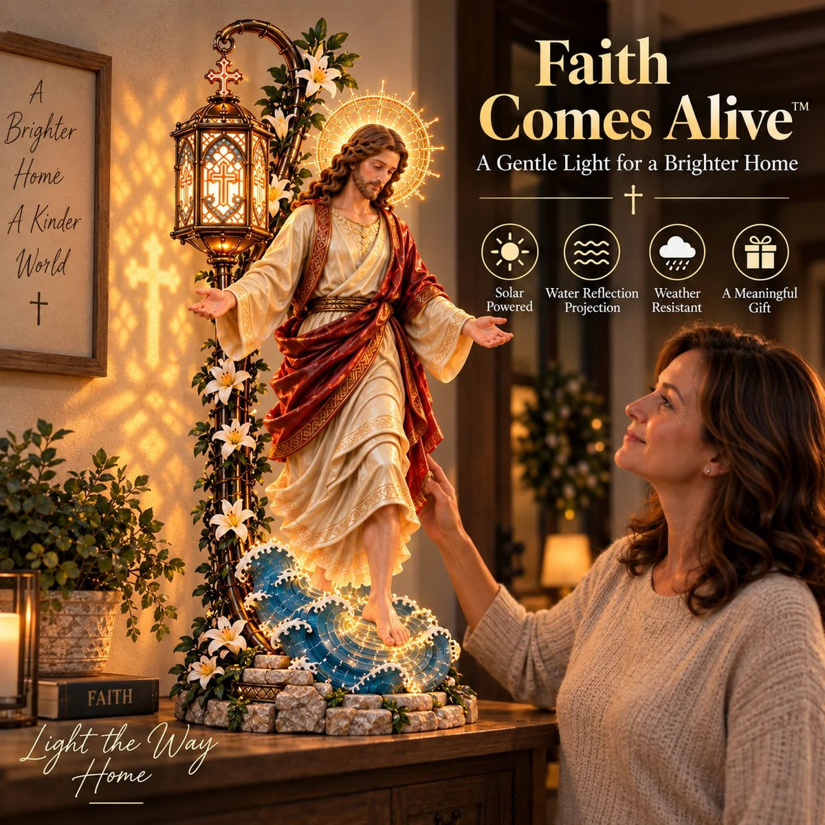 ✨✝️✨ Walk by Faith Jesus Reflection Light – Walking on Water Christian Decor🎁
