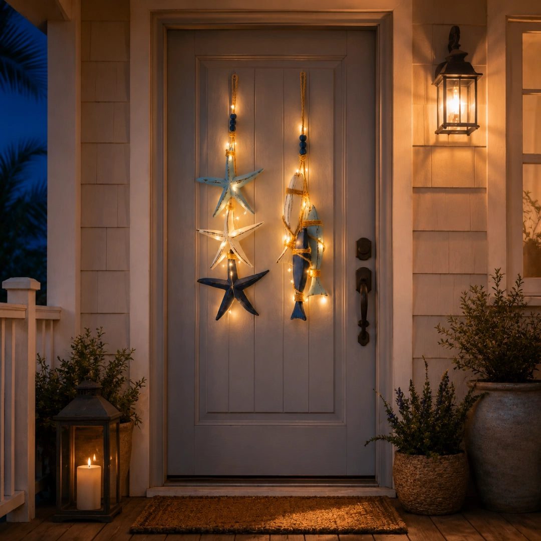 Coastal Wooden Hanging Wall Decor with LED Lights