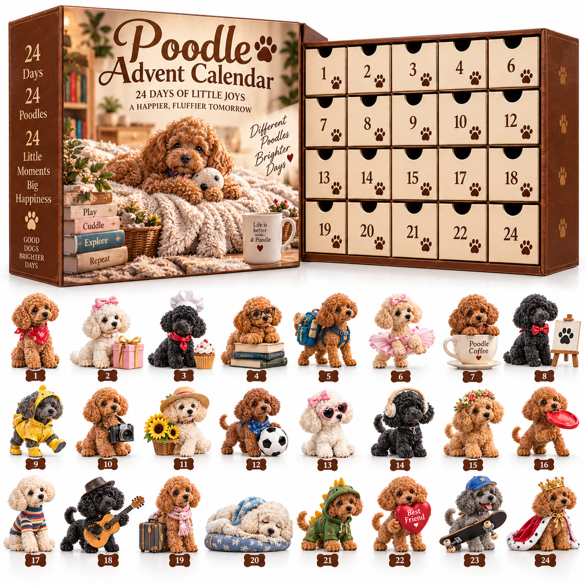 🐩24 Days of Poodle Happiness – Christmas Advent Calendar | 24 Unique Poodle Collectible Figurines