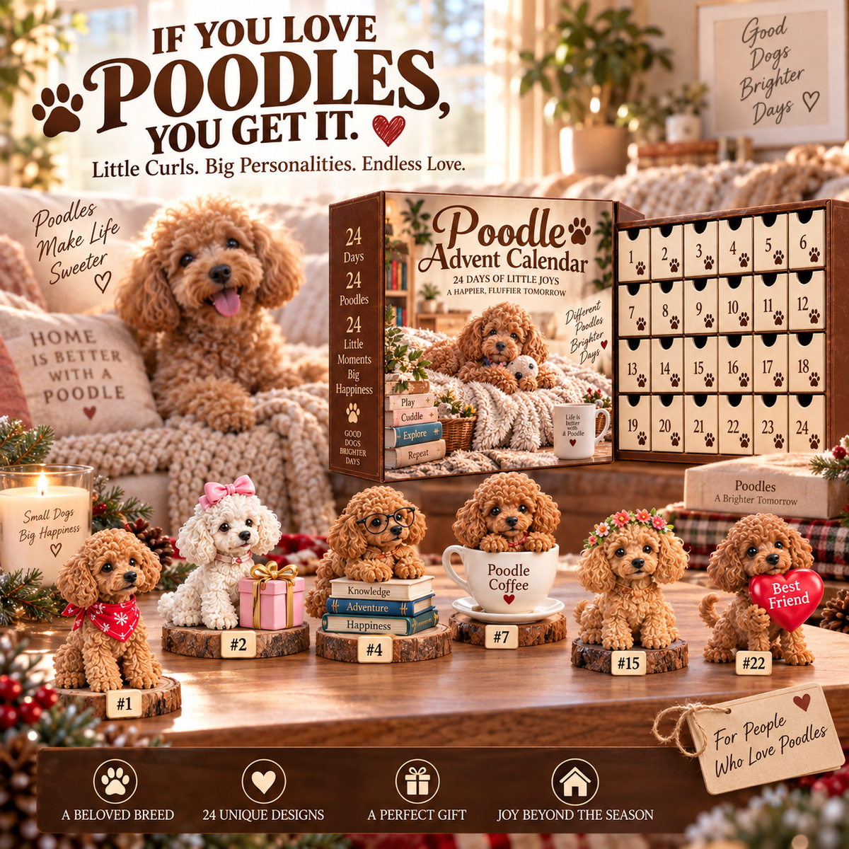 🐩24 Days of Poodle Happiness – Christmas Advent Calendar | 24 Unique Poodle Collectible Figurines