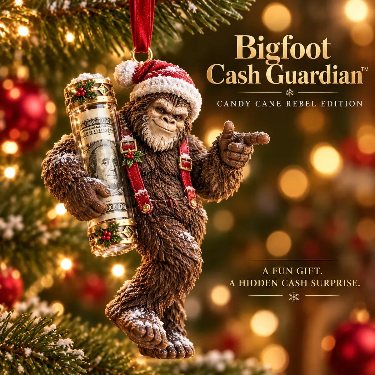 ⏰ LAST DAY SALE 49% OFF! 🎄👣 3D Bigfoot Christmas Cash Gift Ornament – Holiday Money Holder Keepsake ✨
