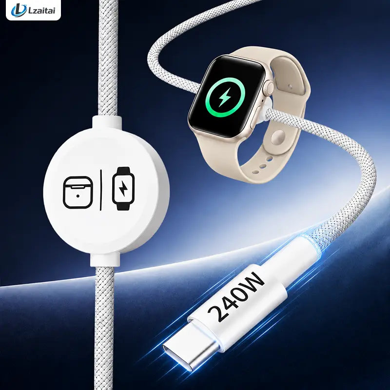 240W 3-in-1 USB-C Travel Charger with Magnetic Watch Charger & 5FT Cable