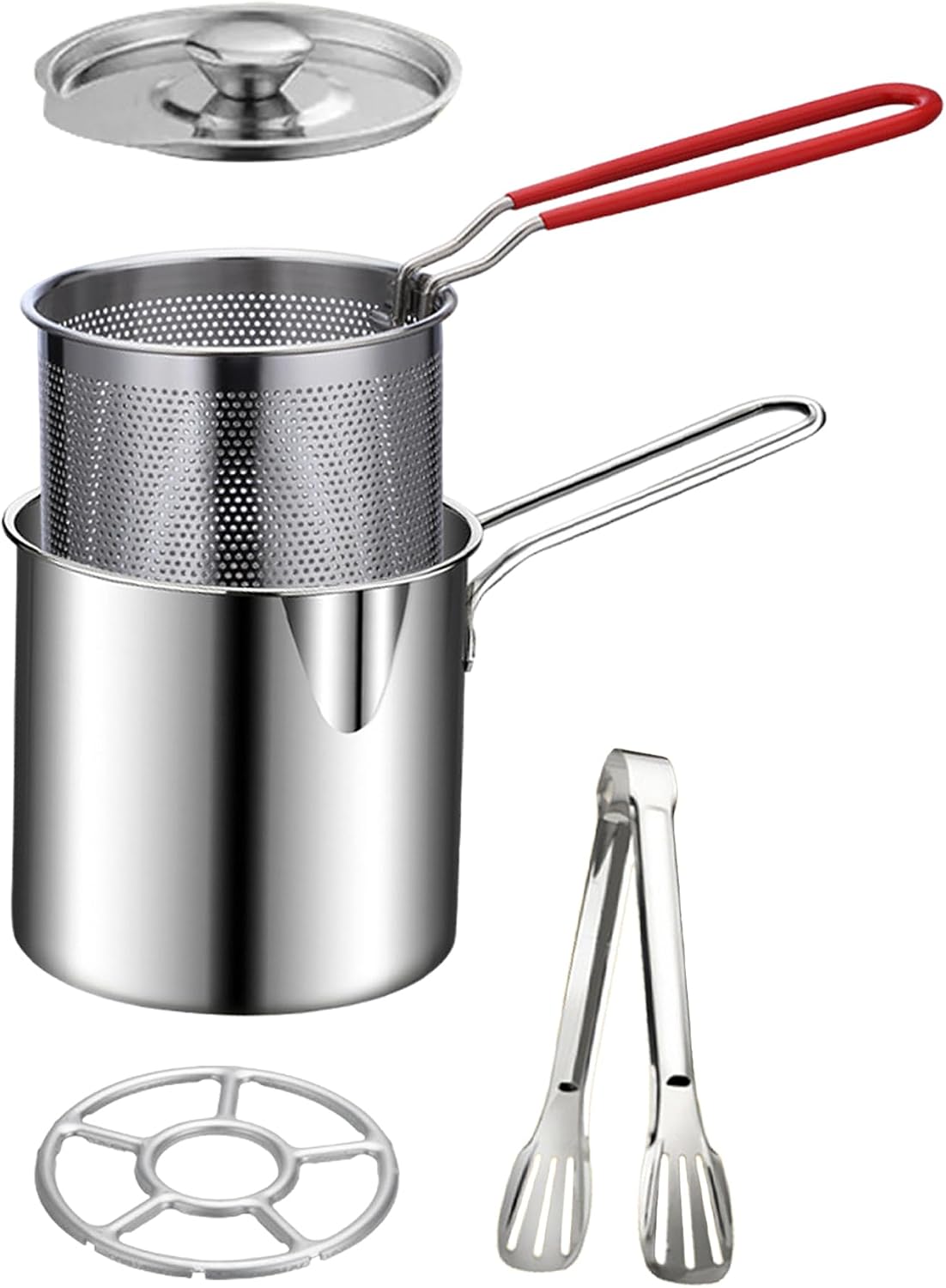 🔥Last Day 50% OFF - 🍟 Personal Mini Deep Fryer Set – Stainless Steel Pot with Lift-Out Draining Basket & Food Tongs