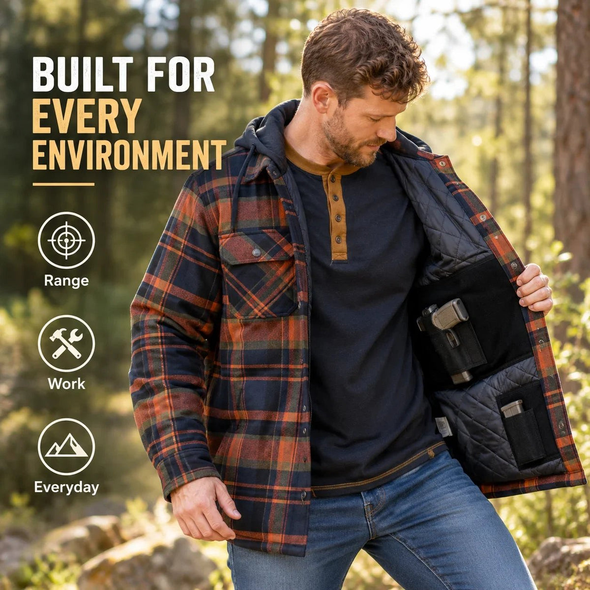 🔥❄️Mountain-Tested Warmth | Concealed Carry Hooded Flannel💥🔫(📦Buy 2 Free Shipping)