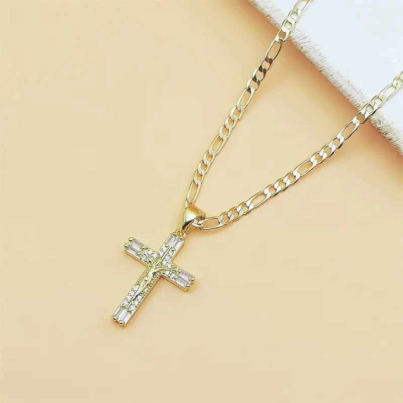 14K Gold Plated Jesus Crucifix Pendant Necklace