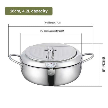 🍟 Stainless Steel Deep Fryer Pot with Thermometer & Frying Basket – Easy Home Frying