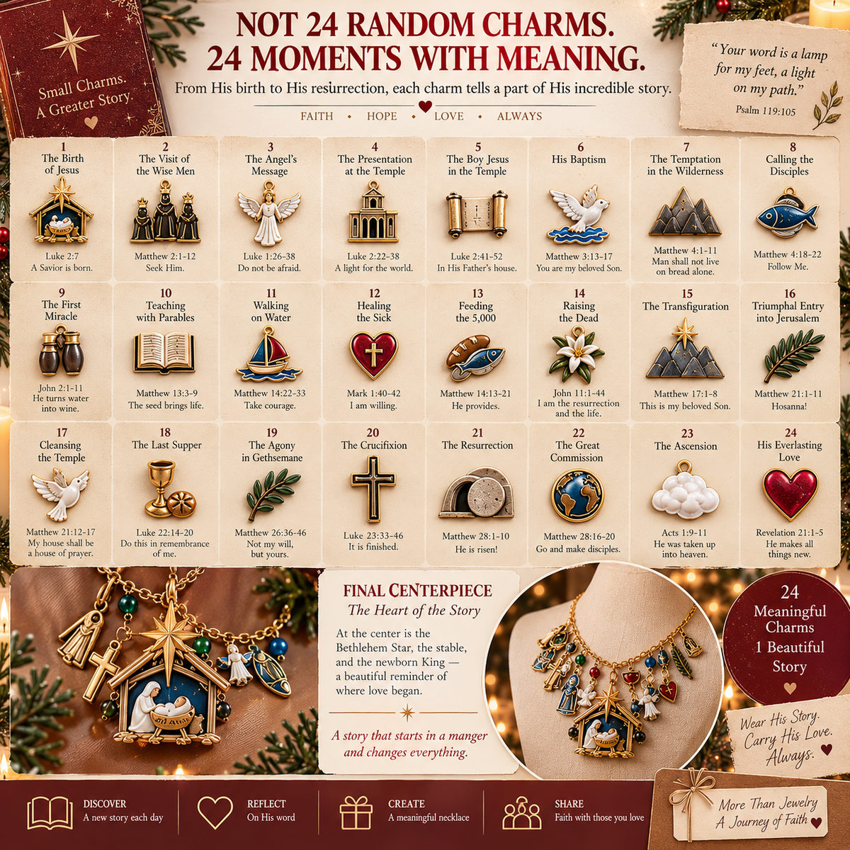 ✨The Story of Jesus – 24 Days of Faith Charm Necklace Collection