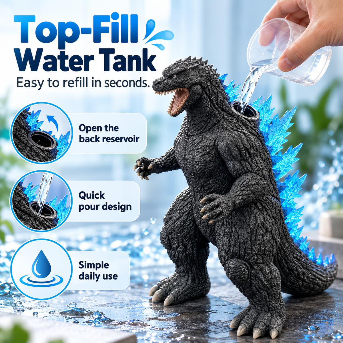 🌊👾 Kaiju Mist Diffuser & Humidifier – Cool Mist, Blue LED Glow & Remote Control 💙
